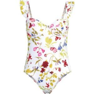 Land's End Balconette high leg one piece swimsuit white multi garden floral Var